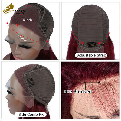 130% 밀도 99J 색상 버진 인모 프론트 레이스 가발 스트레이트 맞춤형 인모 가발