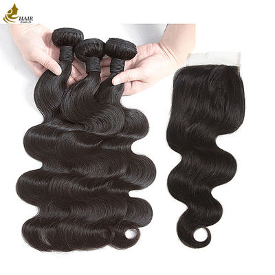 9A 인도 버진 인성 모발 넥타이 펀들 폐쇄 OEM