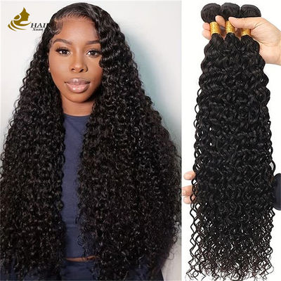 자연 검은 콧수염 곱슬 브라질 인 머리 뭉치 헤어 확장 엮기